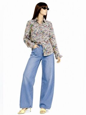 Boden Sienna Cotton Shirt Bird Floral Cottagecore Coastal Size 6